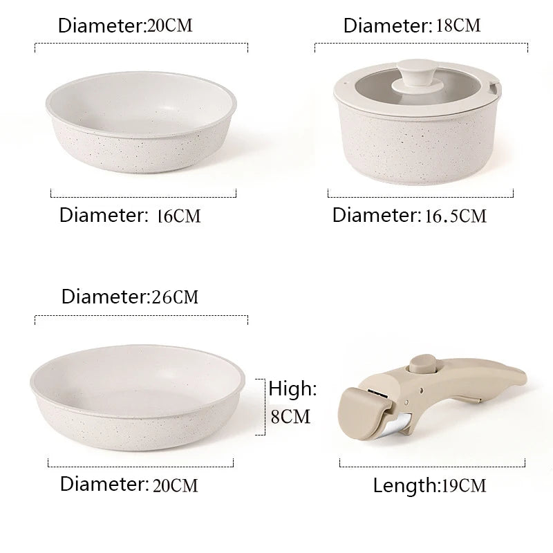 مجموعة أواني ومقالي غير لاصقة 3/5 قطع مع مقابض قابلة للإزالة للطهي السهل