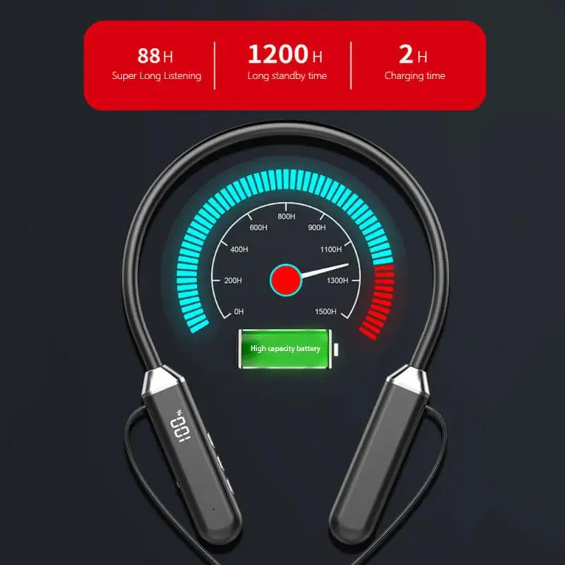 سماعات رأس بلوتوث 5.2 مقاومة للماء مع عرض رقمي LED الرياضية والملغية للضوضاء متدلية من العنق