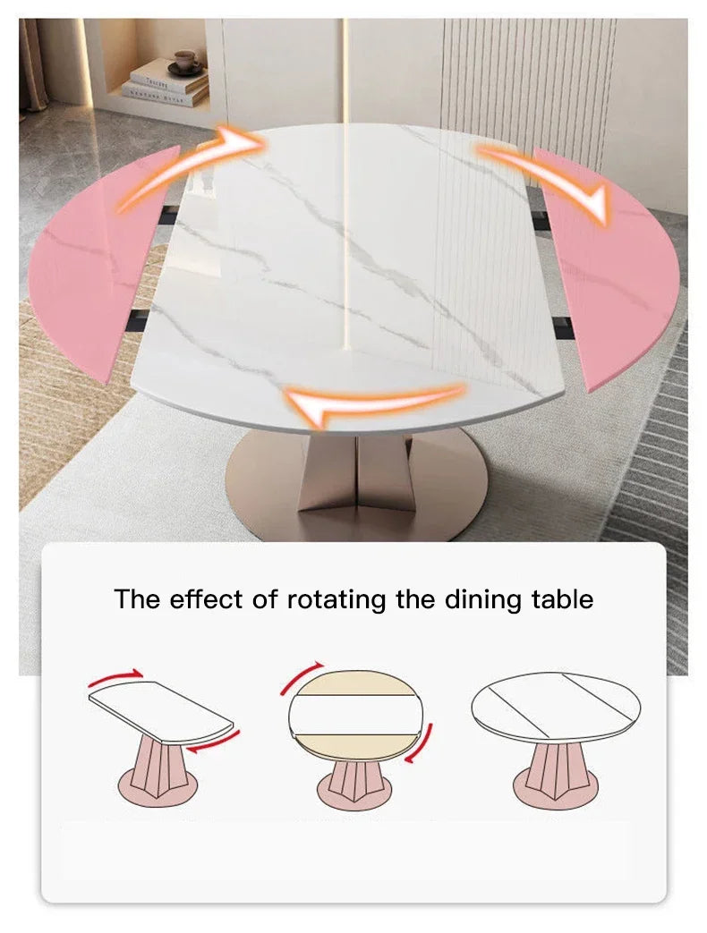 طاولة طعام قابلة للتوسيع لمطعم فاخر مجموعة كراسي وطاولة مطبخ دائرية من الرخام بتصميم عصري مينيماليستي للأثاث المنزلي