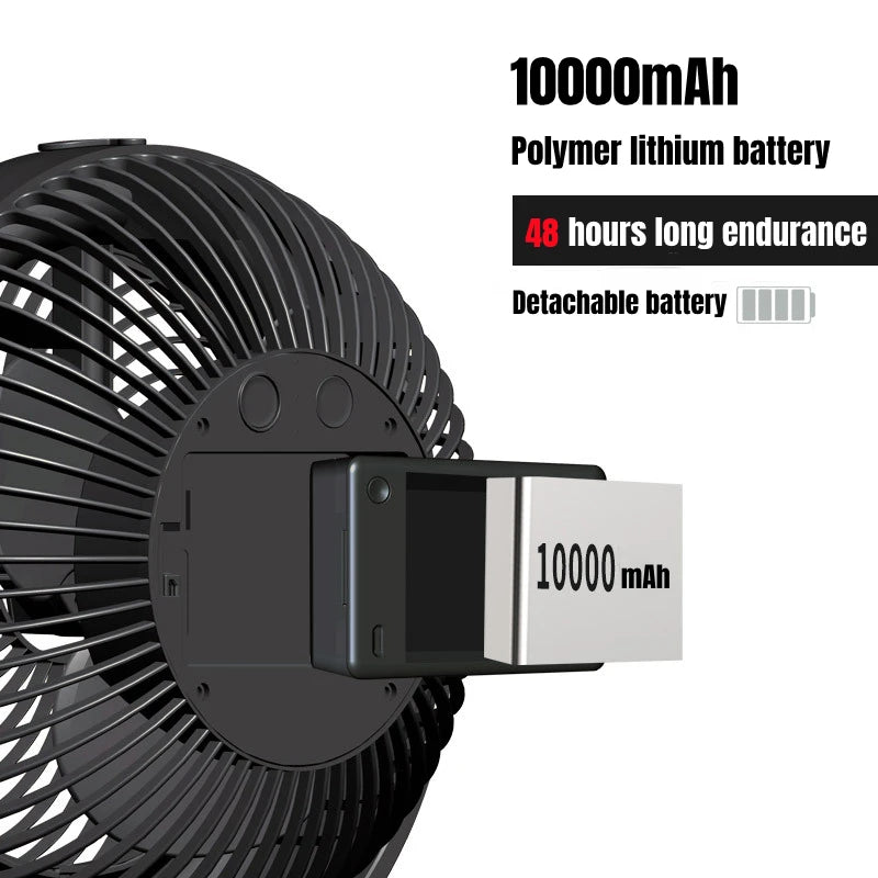 مروحة مكتبية قابلة للشحن بسعة بطارية 10000 مللي أمبير مع نظام تبريد بالماء و3 سرعات هواء