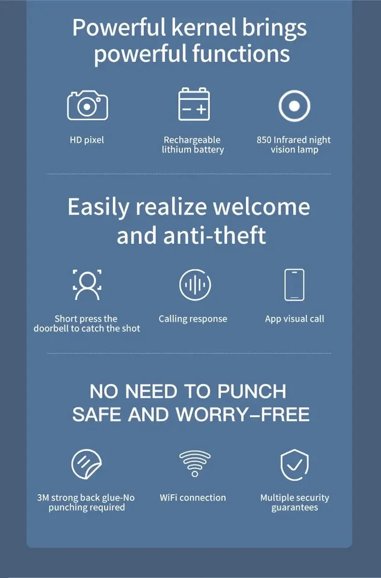 كاميرا جرس الباب بالفيديو واي فاي مع رؤية ليلية لاسلكية - نظام أمان ذكي للمنزل مع اتصال صوتي ثنائي الاتجاه وتغيير الصوت