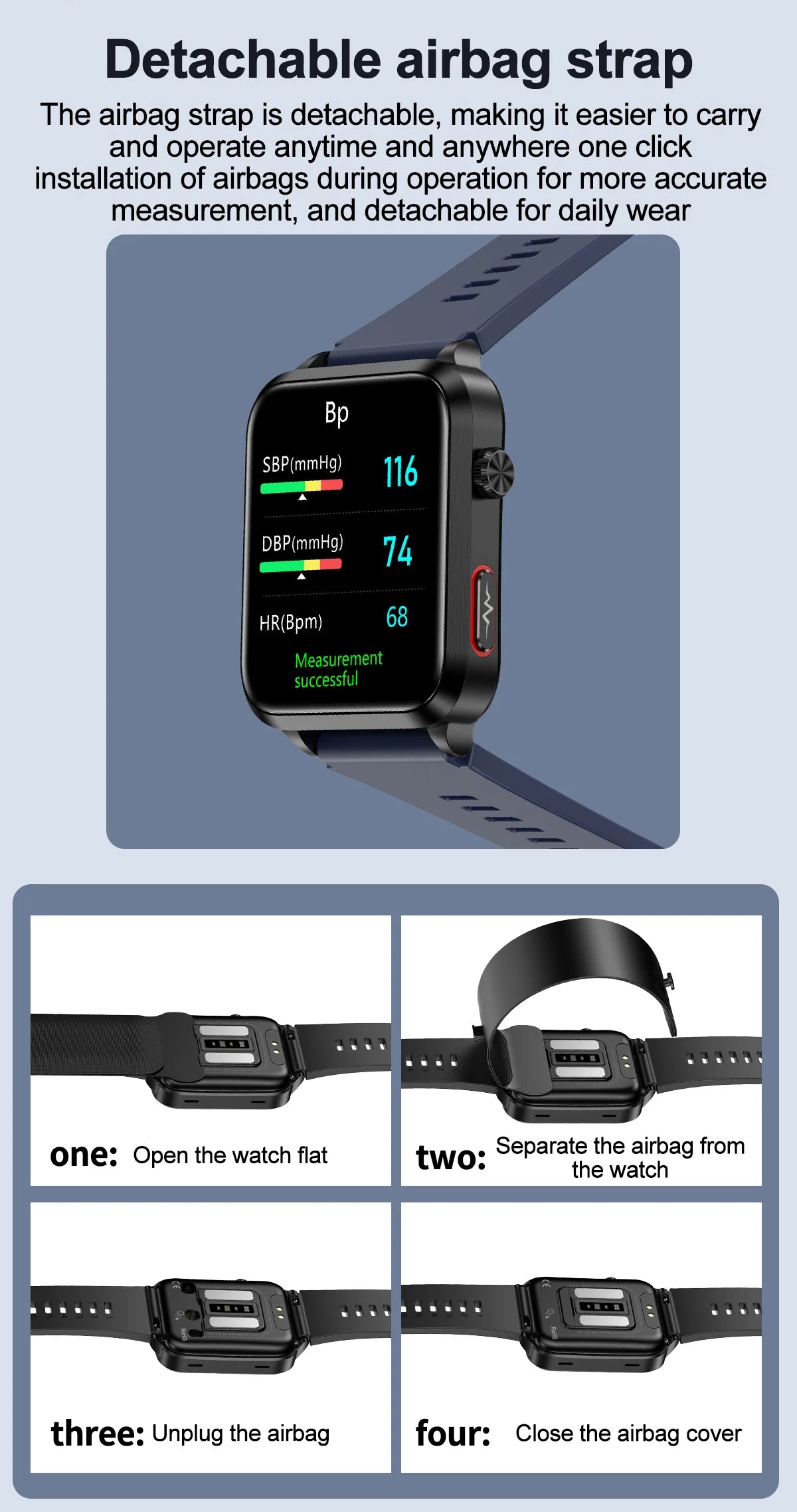 ساعة ذكية صحية 2024 مع مضخة هواء وكشف دقيق لضغط الدم ECG+PPG لمراقبة معدل ضربات القلب ومستويات السكر في الدم للرجال والنساء