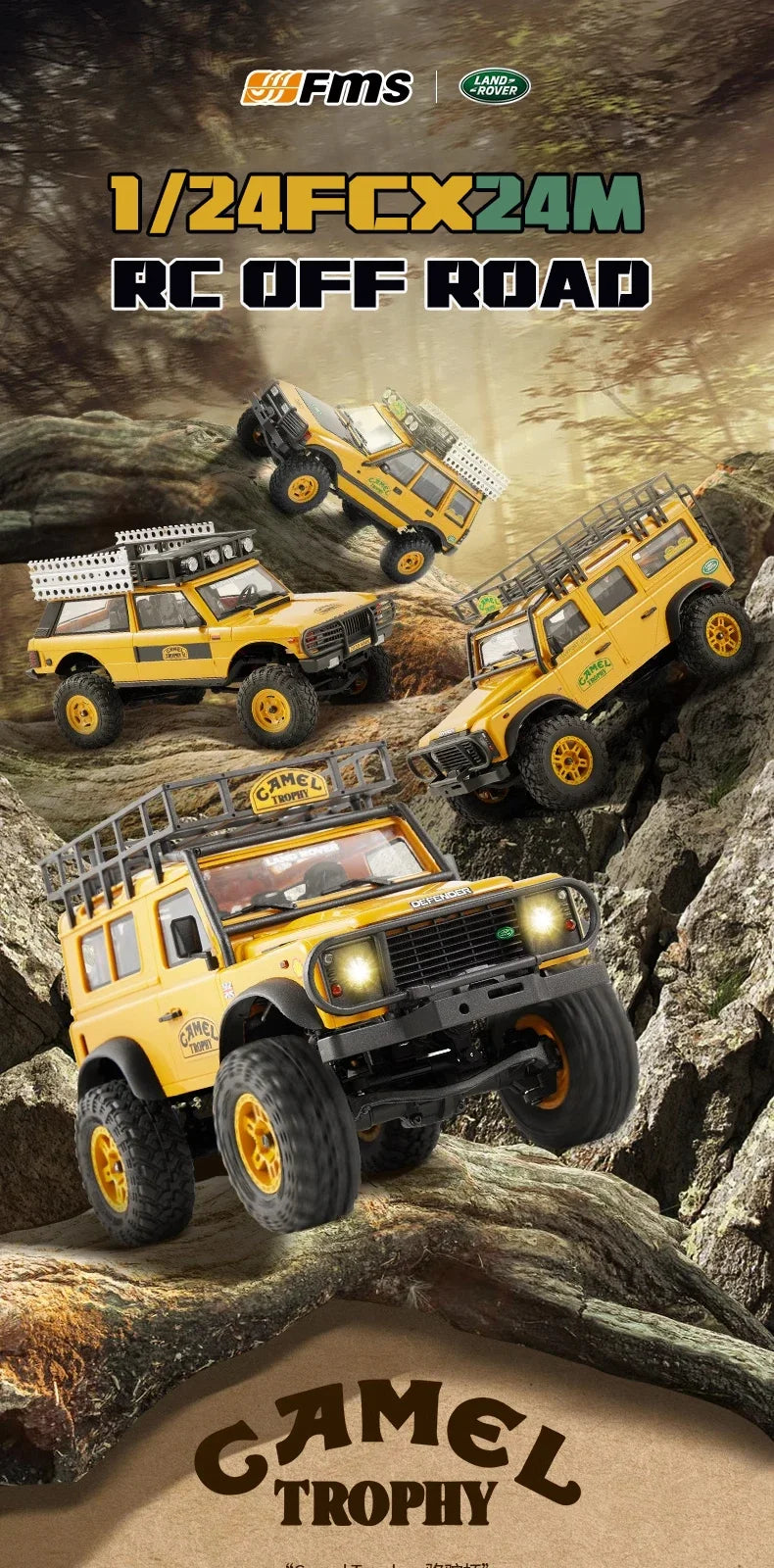 سيارة عن بعد FMS ميني 1/24 FCX24M لاند روفر سيريس 4x4 للطرق الوعرة - لعبة مخصصة للأطفال والأولاد