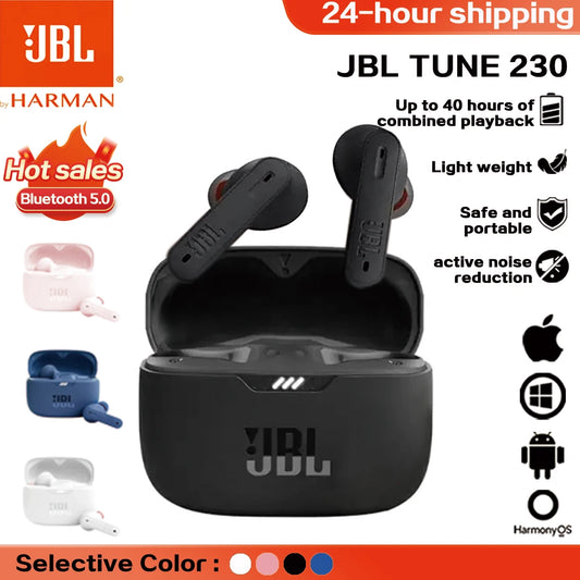 سماعة رأس JBL Tune 230nc TWS اللاسلكية مع ميكروفون، صوت ستيريو، مقاومة للماء، مصممة للرياضة