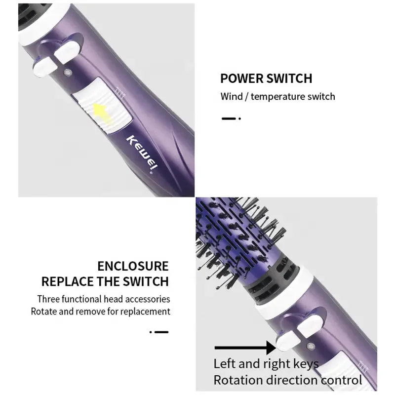 مجموعة فرشاة الشعر الدوارة الساخنة 2 في 1 من كيمي مع فرشاة تجعيد أوتوماتيكية قابلة للفك