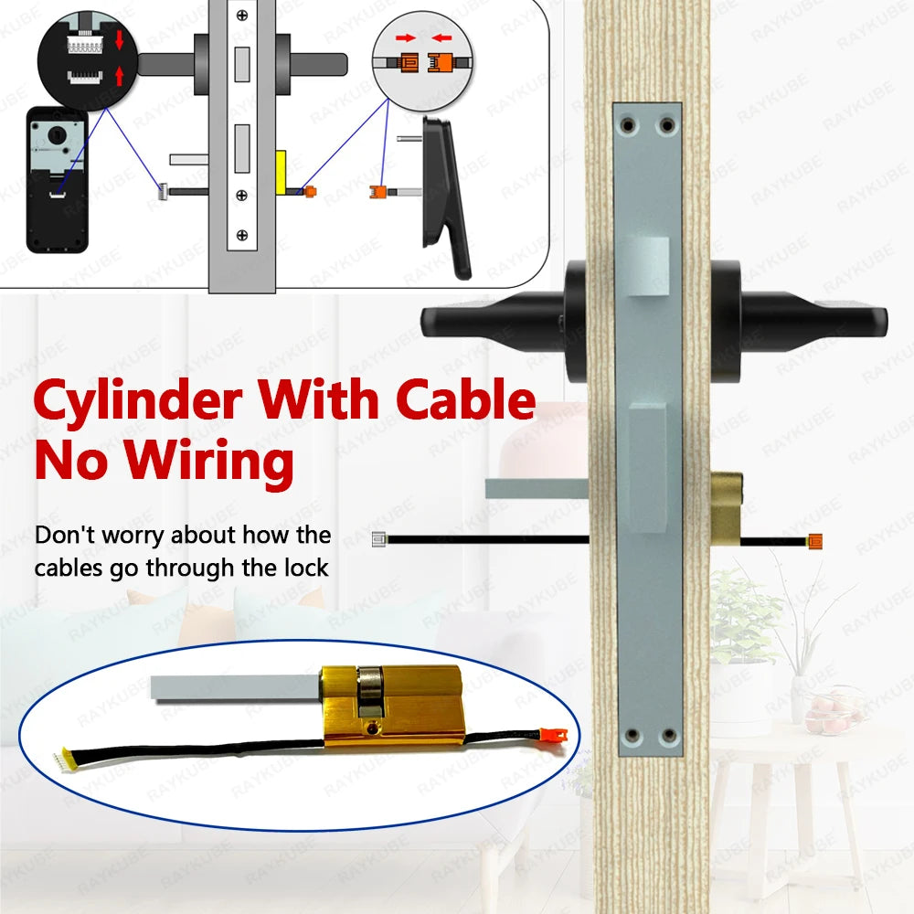 قفل ذكي بتقنية بصمة الإصبع من RAYKUBE N1 TT مع إمكانية فتح عن بُعد عبر تطبيق، تركيب سهل بدون تثقيب أو أسلاك