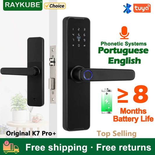 قفل باب ذكي يعمل بتقنية البصمة RAYKUBE K7 Pro+ مع تطبيق Tuya وفتح عن بُعد بدون مفتاح