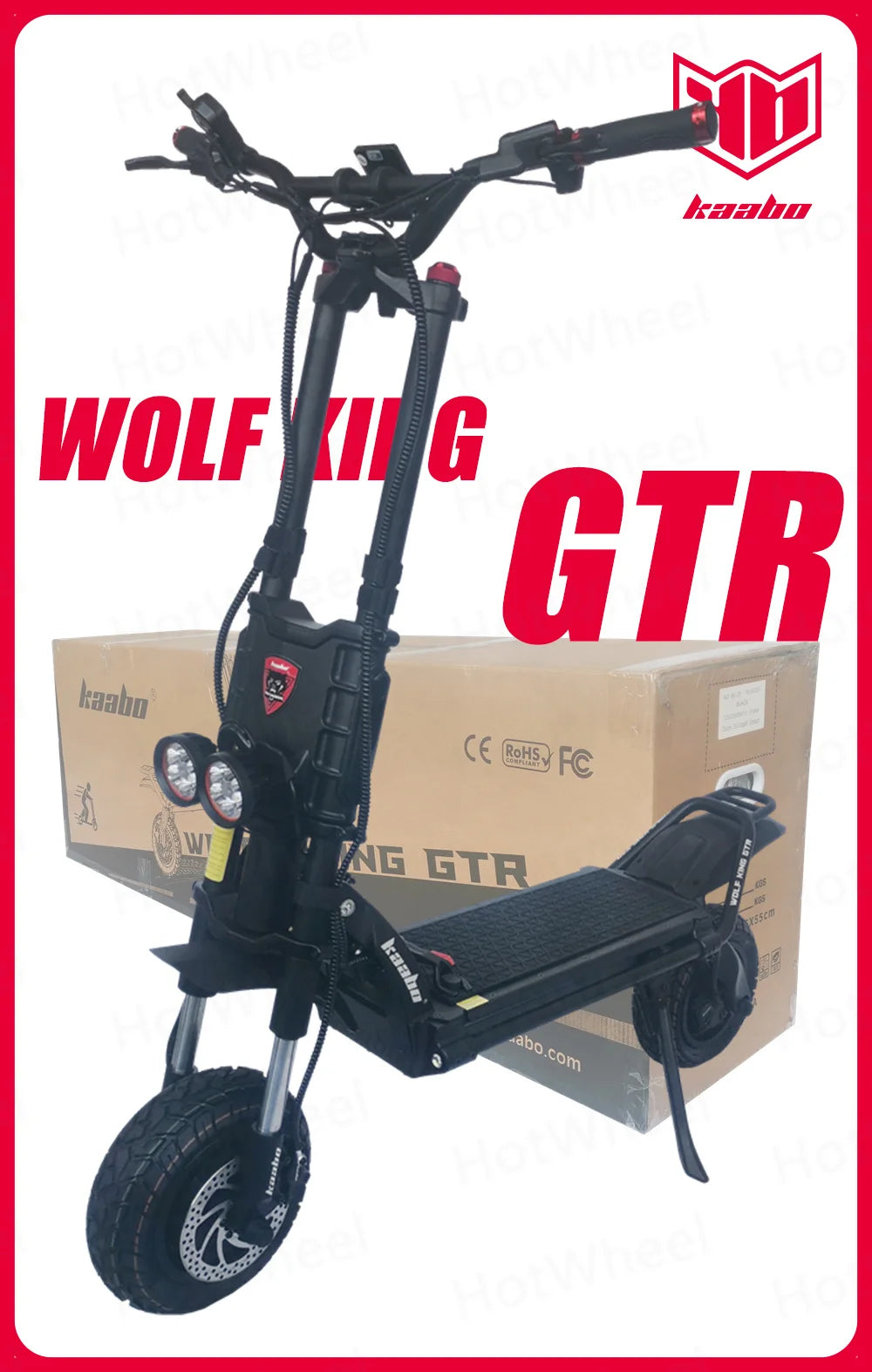 سكوتر كهربائي قابل للطي Kaabo Wolf King GTR بقوة 4000 واط، بطارية محمولة 72V 35Ah، فرامل هيدروليكية كاملة، ومقاوم للماء