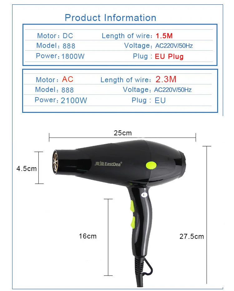 مجفف شعر كهربائي احترافي 110 فولت 220 فولت بقوة قوية لأدوات تصفيف صالون الحلاقة مع 5 سرعات هواء ساخن وبارد