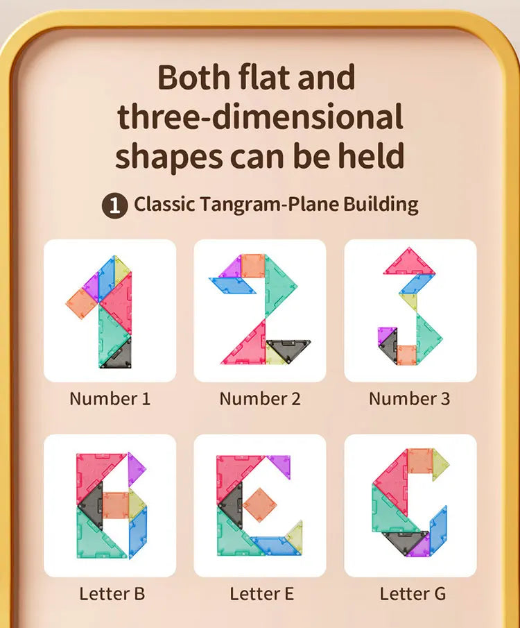 لعبة بازل تانغرام مغناطيسية ثلاثية الأبعاد للأطفال - مكعبات أشكال ملونة لتطوير الذكاء والمنطق