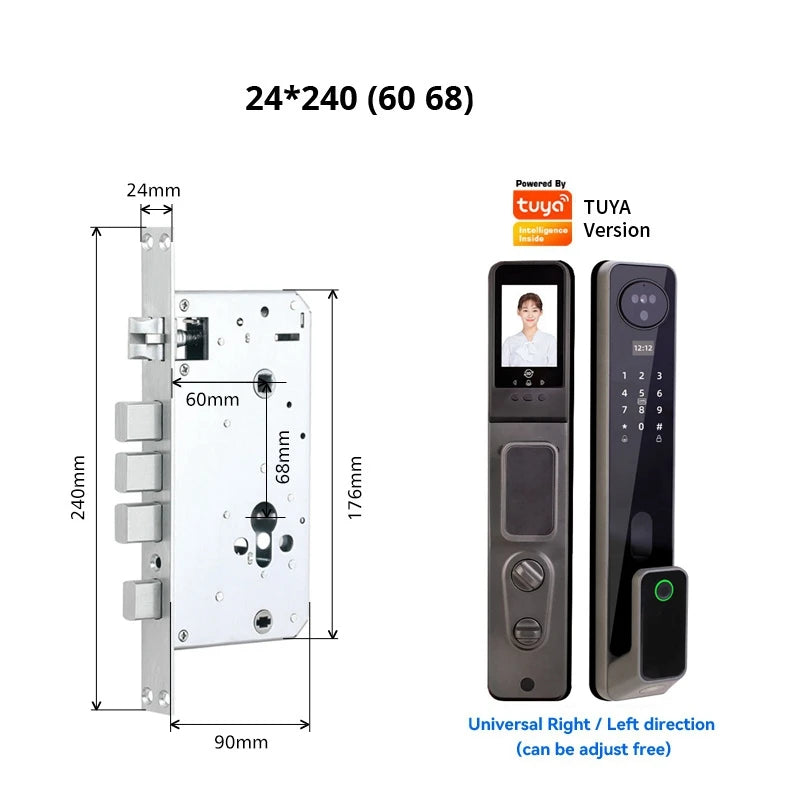 قفل باب إلكتروني مع التعرف على الوجه وبصمة الإصبع واي فاي مع دعم لغات متعددة لأمان المنزل