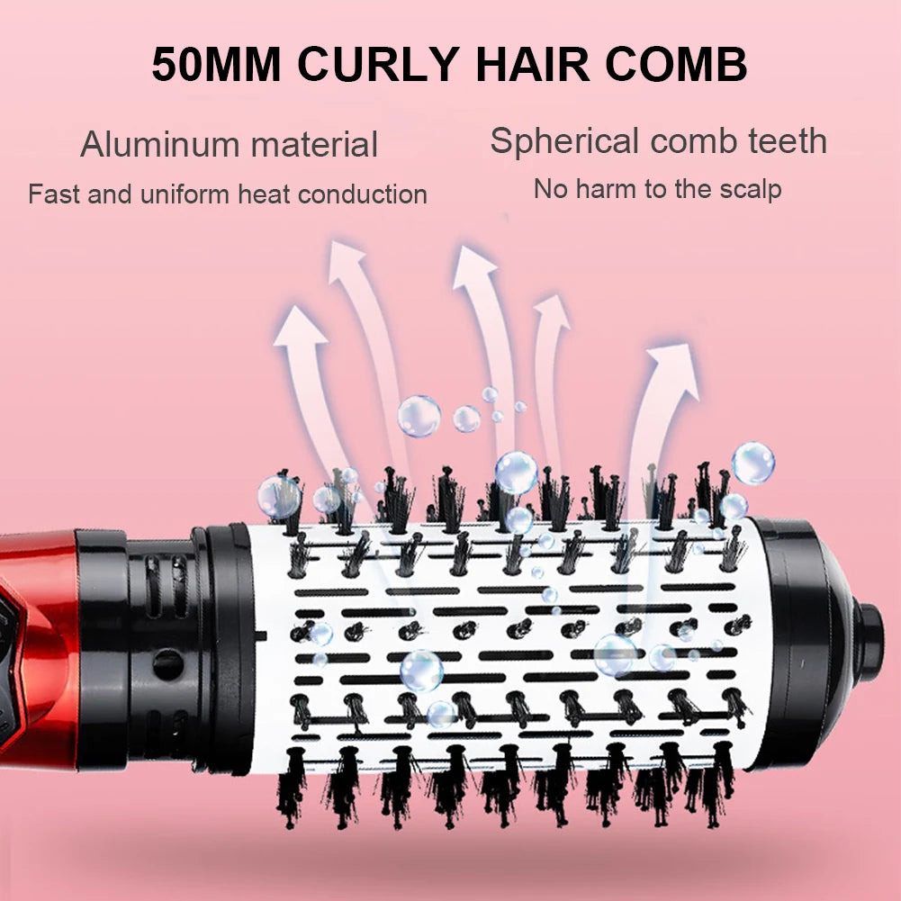 فرشاة تصفيف الشعر الكهربائية الدوارة 3 في 1 مع مجفف شعر أيون سلبي وفرشاة هواء ساخن للتحكم في التجاعيد وتجفيف الشعر