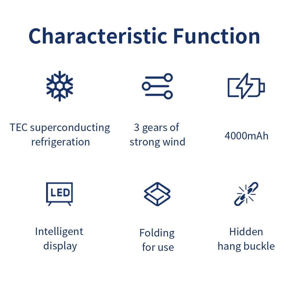 مروحة كهربائية محمولة بتبريد شبه موصل، مروحة يدوية قابلة للشحن USB بسعة 4000mAh، مروحة تبريد هواء للخارج