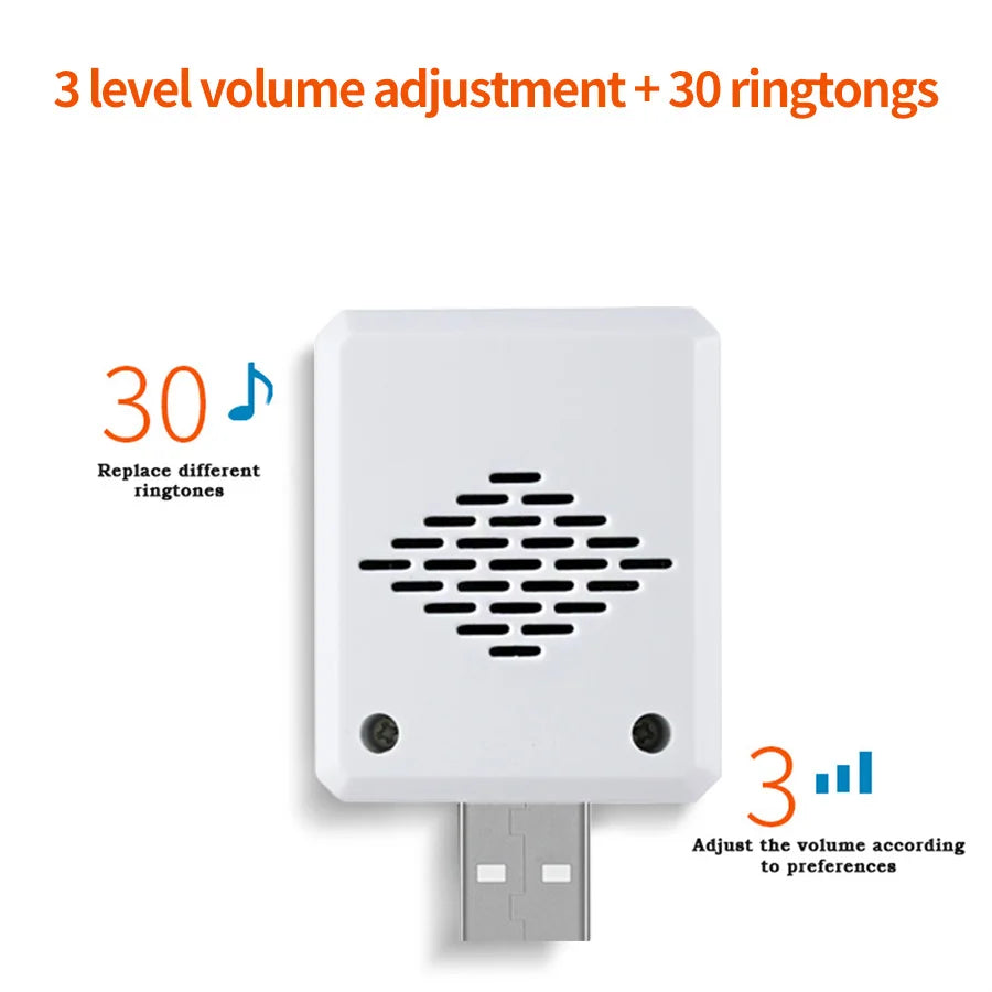 جرس باب لاسلكي RF433 MHz مقاوم للعوامل الجوية مع تحكم عن بُعد و30 نغمة و3 مستويات صوت قابلة للتعديل