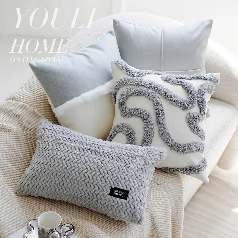 ins splicing cream gray light luxury high-end cushion sofa pillowcase Nordic modern simple cushion