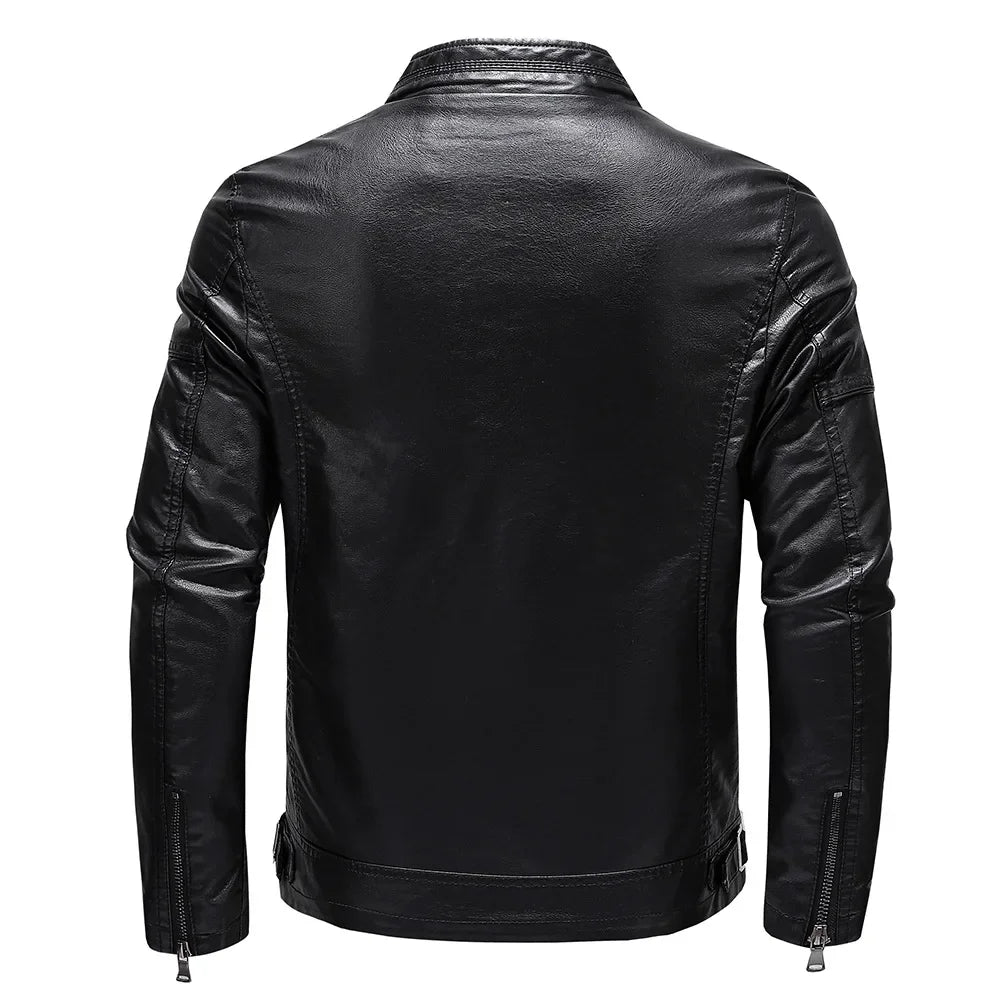 2024 Men's Autumn/Winter New Collection Men's PU Leather Jacket Short Style Stand up Collar Youth Motorcycle Leather Jacket