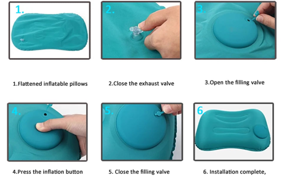 وسادة هوائية قابلة للنفخ مريحة ومحمولة لدعم الرقبة والظهر أثناء الرحلات والتخييم