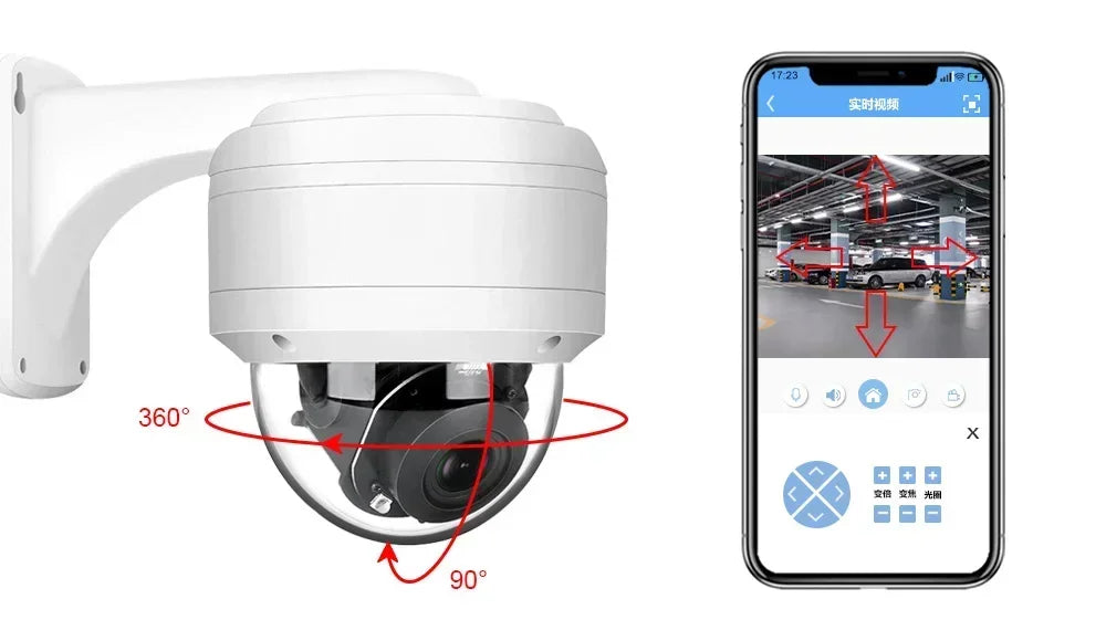 كاميرا أمنية مقاومة للتخريب بدقة 8 ميجابكسل مع تكبير PTZ 12X وزاوية رؤية واسعة 135° ورؤية ليلية ملونة وصوت ثنائي الاتجاه