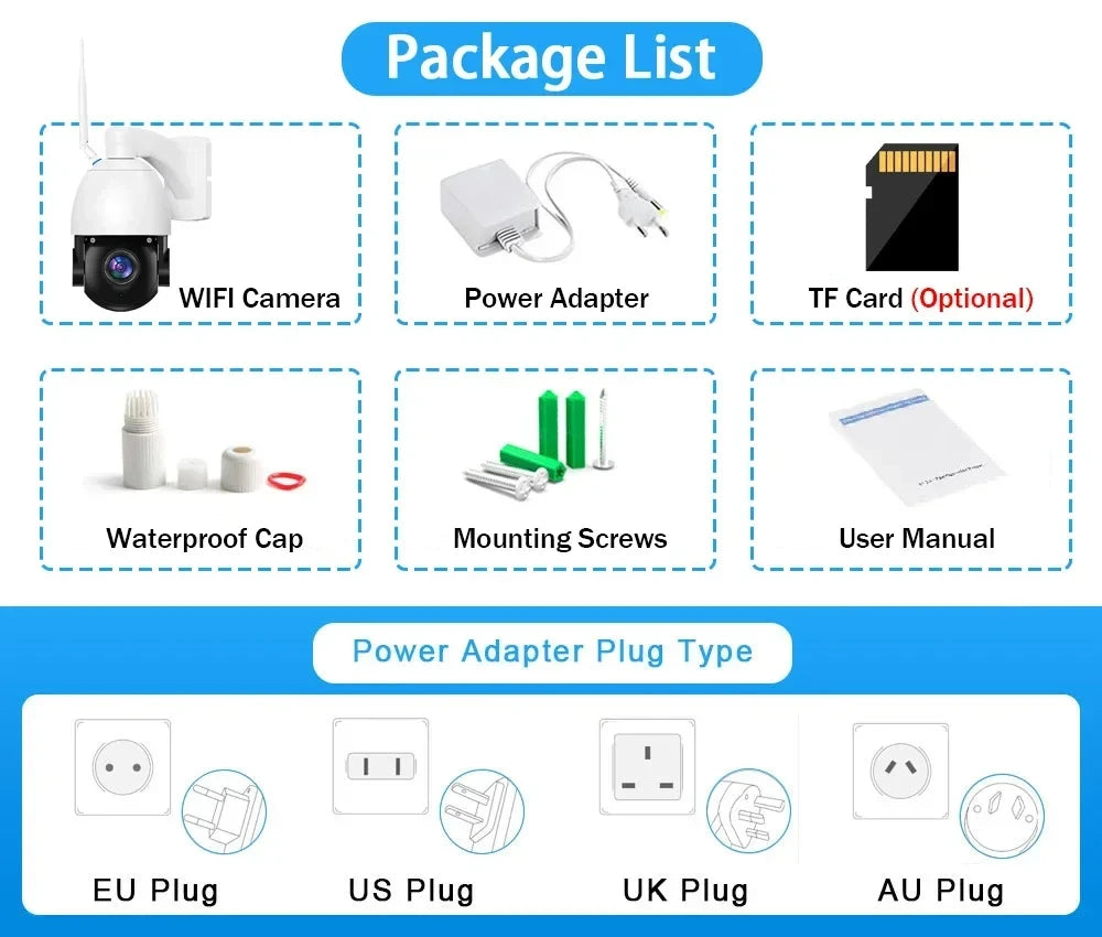 كاميرا واي فاي IP خارجية بدقة 4K و8MP مع تكبير بصري 50X وتحكم PTZ - كاميرا أمان معدنية مع رؤية ليلية بالأشعة تحت الحمراء