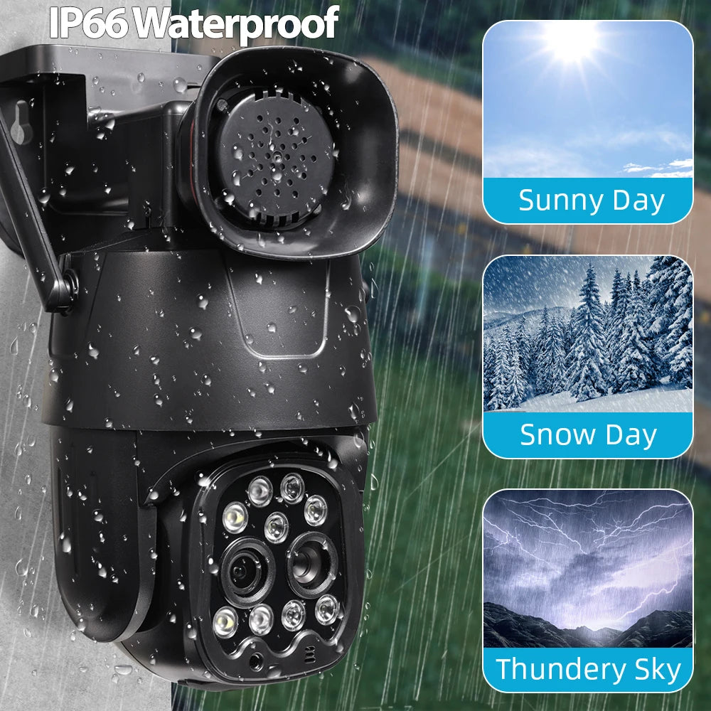 كاميرا أمنية 4K UHD مع تحكم PTZ، تنبيه فوري، مقاومة للأمطار IP66، بدقة 4MP، للاستخدام الداخلي والخارجي