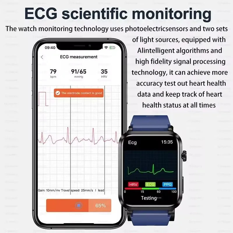 ساعة ذكية صحية 2024 مع مضخة هواء وكشف دقيق لضغط الدم ECG+PPG لمراقبة معدل ضربات القلب ومستويات السكر في الدم للرجال والنساء