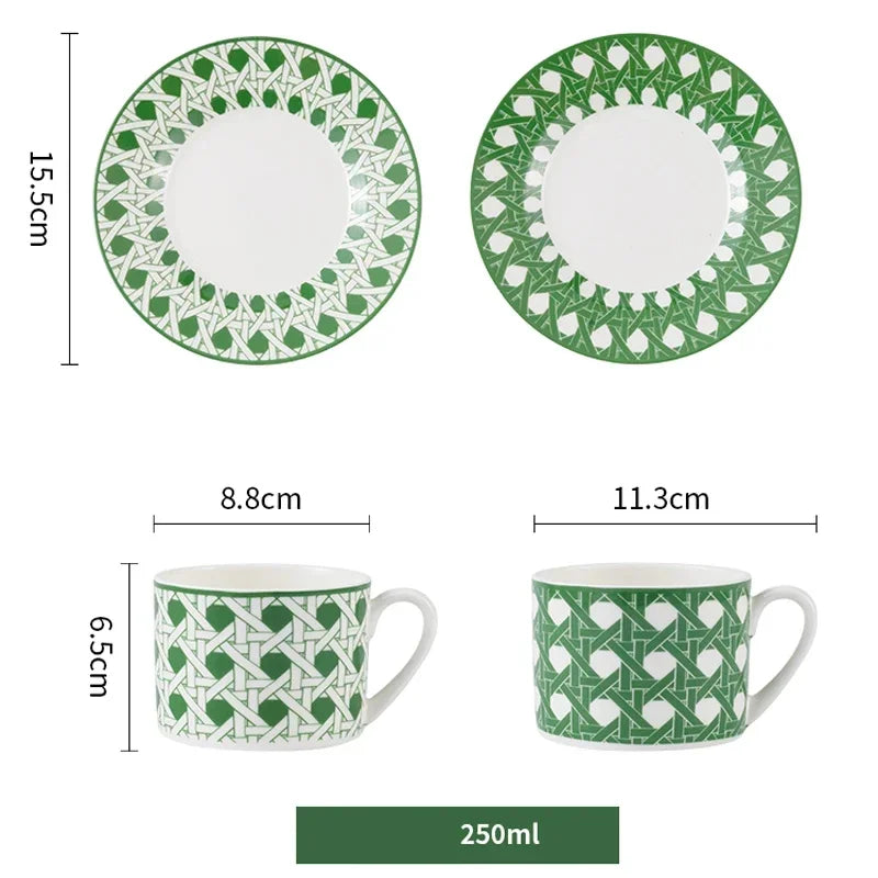 مجموعة أكواب وصحون شاي وقهوة أنيقة من الخزف العظمي بنمط هندسي للطراز الأوروبي