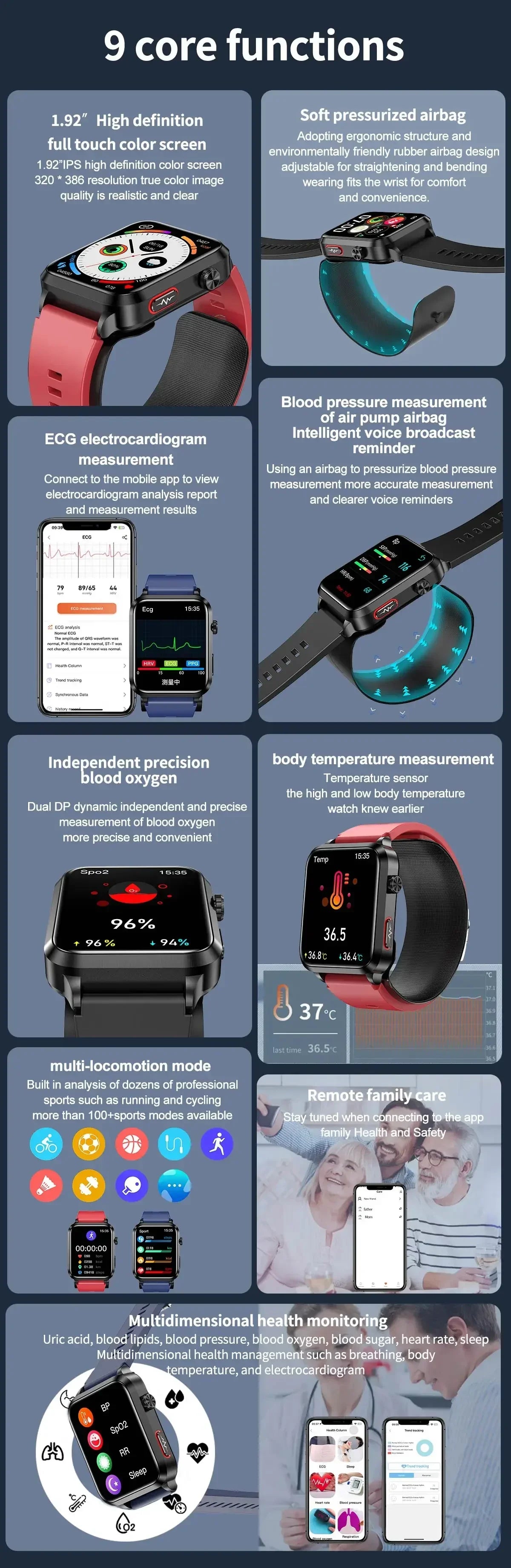 ساعة ذكية جديدة 2024 مع قياس ضغط الدم، مستوى السكر في الدم، ECG، بلوتوث، مكالمات، ومراقبة الصحة للأندرويد و IOS