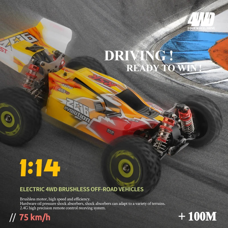 WLtoys 1/14 144010 سيارة سباق RC عالية السرعة 4WD سيارات طرق وعرة مع تحكم عن بعد 2.4G للأطفال