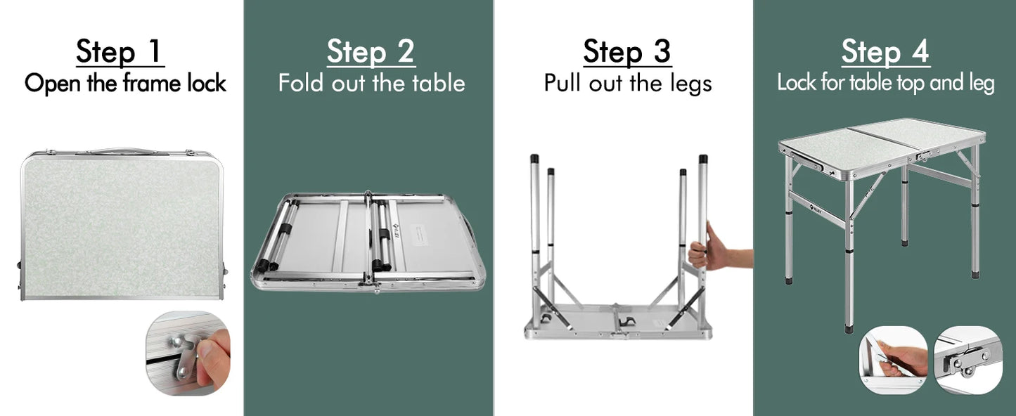 طاولة قابلة للطي للاستخدام الخارجي 61 سم / 91 سم من الألمنيوم، مناسبة للتخييم والنزهات، تتحمل وزن حتى 40 كجم