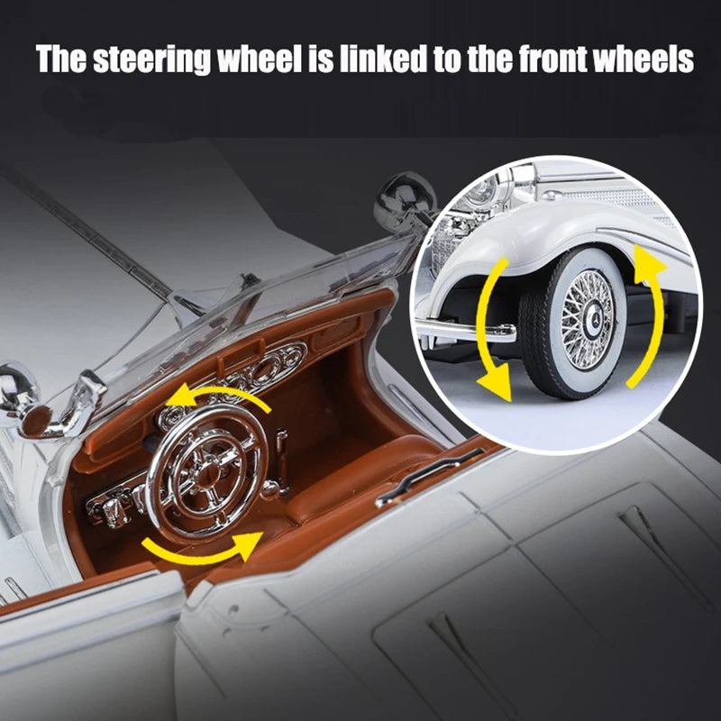 سيارة كلاسيكية عتيقة مصغرة من المعدن 1:24 مع صوت وضوء للأطفال - هدية عيد ميلاد للأطفال