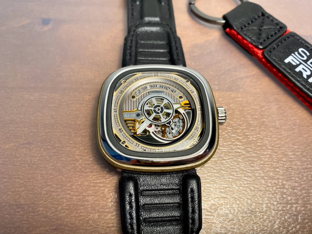 ساعة ميكانيكية رجالية مقاومة للماء من SEVENFRIDAY، بقرص كبير مربع، ذات حركة أوتوماتيكية، سلسلة S، تدعم NFC، بأسلوب نبيل، S2/01