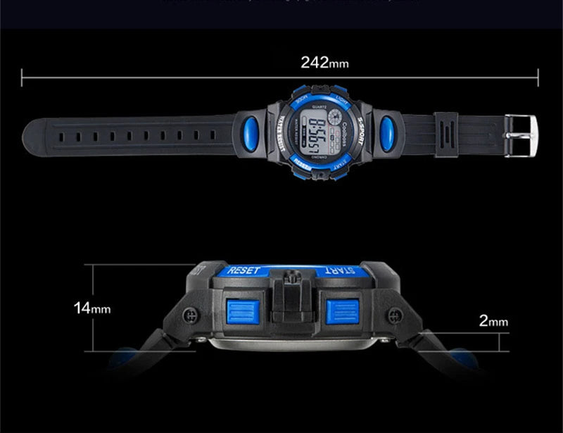 ساعة إلكترونية للأطفال مع قرص مضيء وساعة رياضية عسكرية مقاومة للماء متعددة الوظائف