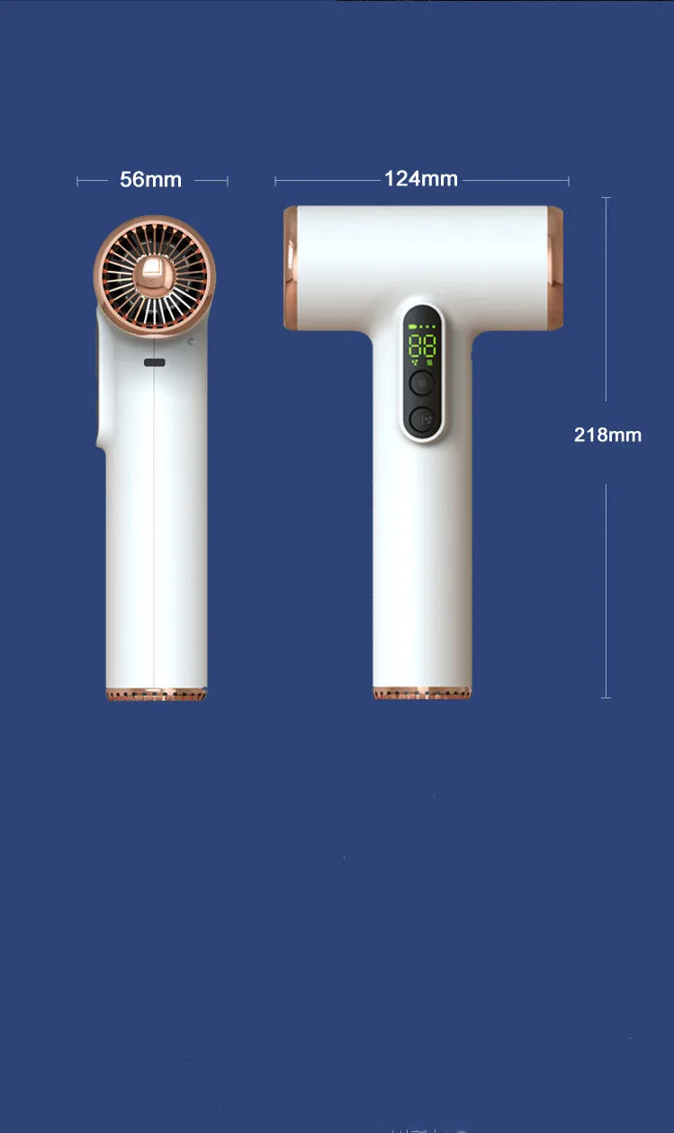 مجفف شعر لاسلكي محمول مع شحن USB وسرعة 30000 دورة في الدقيقة، هواء دافئ وبارد، مثالي للسفر والإقامة في السكن الجامعي