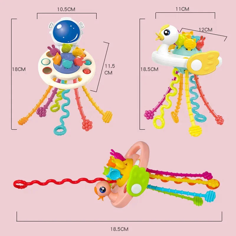 ألعاب حسية لعض الأسنان للأطفال من 1-3 سنوات، لعبة تعليمية على شكل صحن طائر من السيليكون مع حبل سحب، هدية عيد الميلاد للأولاد والبنات