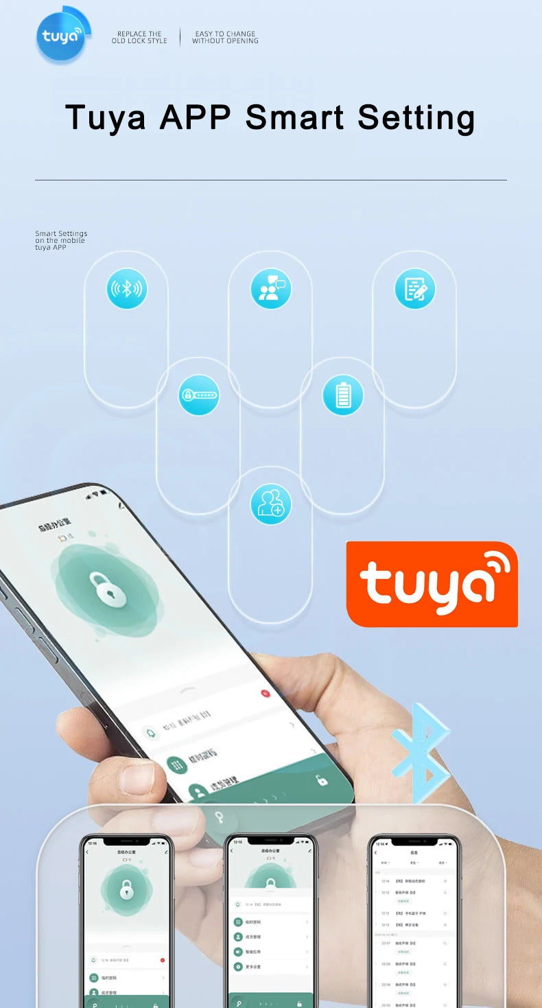 قفل ذكي ببصمة الإصبع وكود RFID من تطبيق Tuya SmartLife للأبواب الخشبية والمعدنية الداخلية