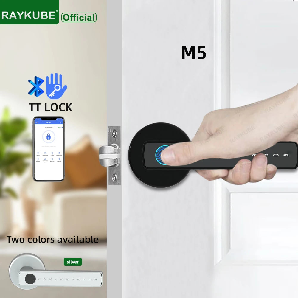 قفل باب إلكتروني RAYKUBE M5 TT Lock مع بصمة الأصبع وكلمة المرور وفتح القفل عبر تطبيق TT Lock لنمط المرور لغرفة النوم