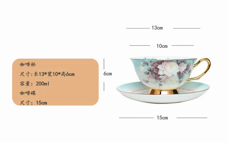 طقم أكواب قهوة من البورسلين الرفيع بتصميم ريفي مع إبريق شاي وأطباق للشاي لتجربة شاي بعد الظهر