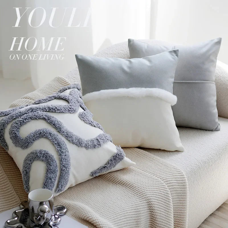 ins splicing cream gray light luxury high-end cushion sofa pillowcase Nordic modern simple cushion