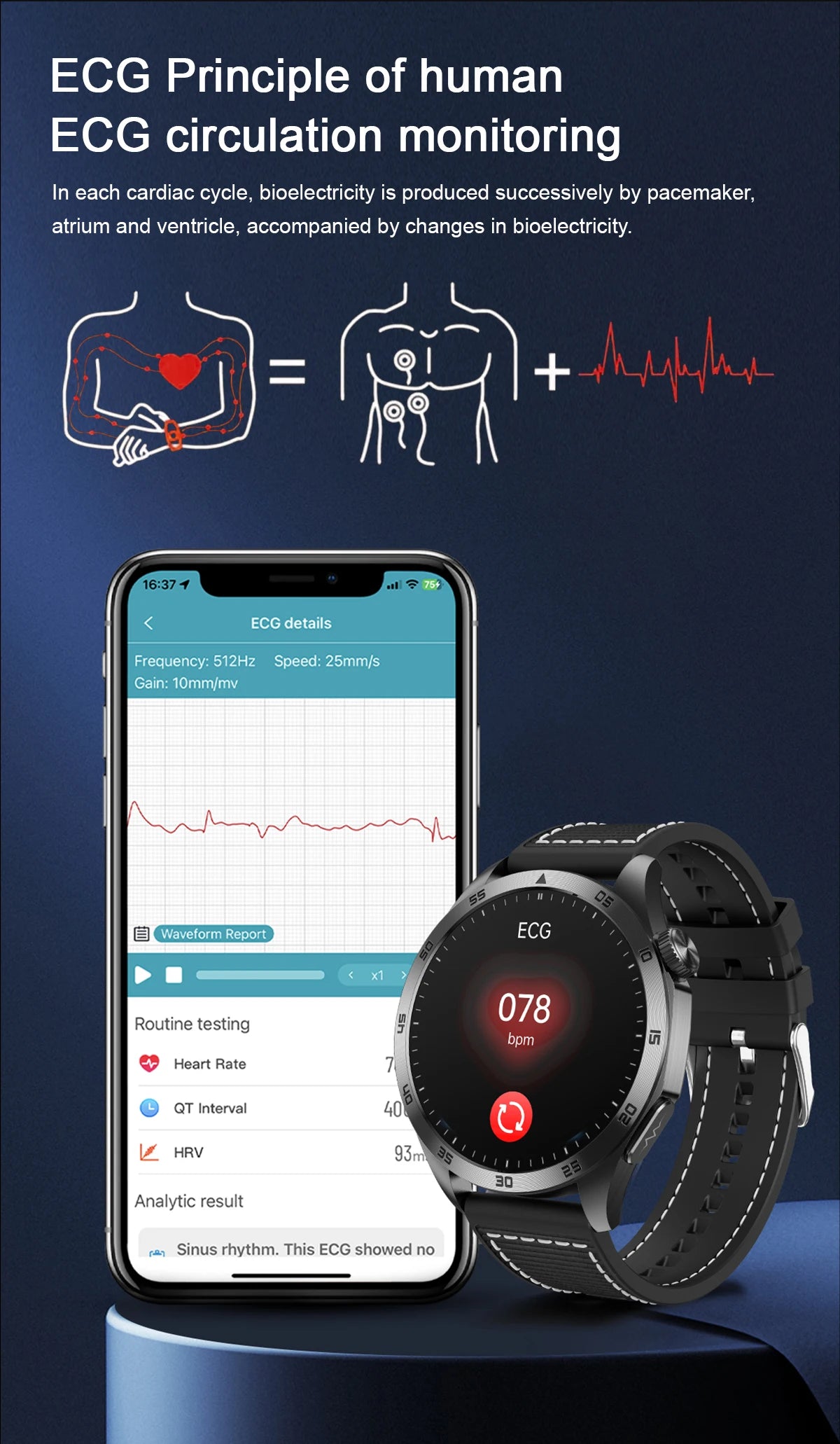 ساعة ذكية طبية ثلاثية جديدة للرجال لمراقبة سكر الدم والدهون وضغط الدم وحمض البوليك ECG+PPG مع تتبع الصحة وشاشة AMOLED عالية الدقة