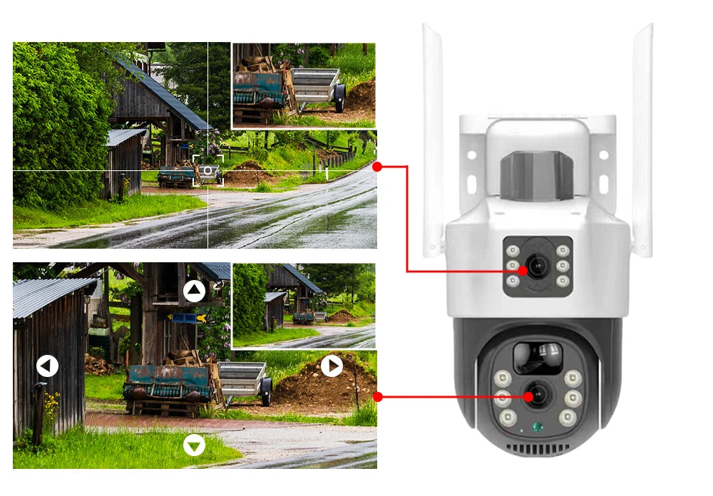 كاميرا مراقبة خارجية بتقنية 4K وعدستين وواي فاي تعمل بالطاقة الشمسية مع رؤية ليلية ملونة وكاميرا CCTV بدون أسلاك بدقة 8 ميجابكسل