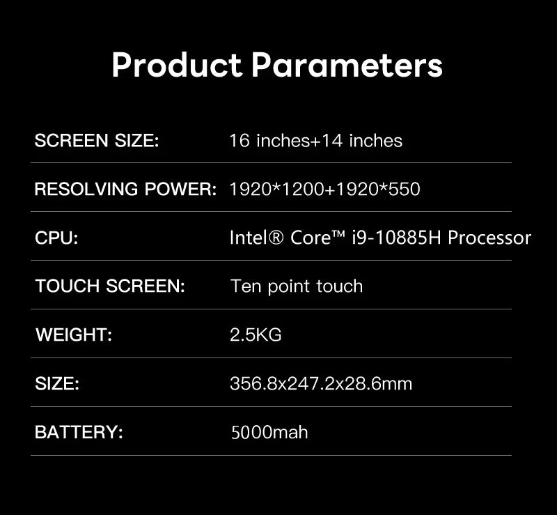 لابتوب ألعاب مزدوج الشاشة من BYONE بمعالج إنتل كور i9-10885H بحجم 16 إنش + لابتوب بشاشة تعمل باللمس بحجم 14 إنش، ذاكرة RAM سعة 16GB و 32GB، تخزين SSD بسعة 1TB و 2TB، هيكل معدني