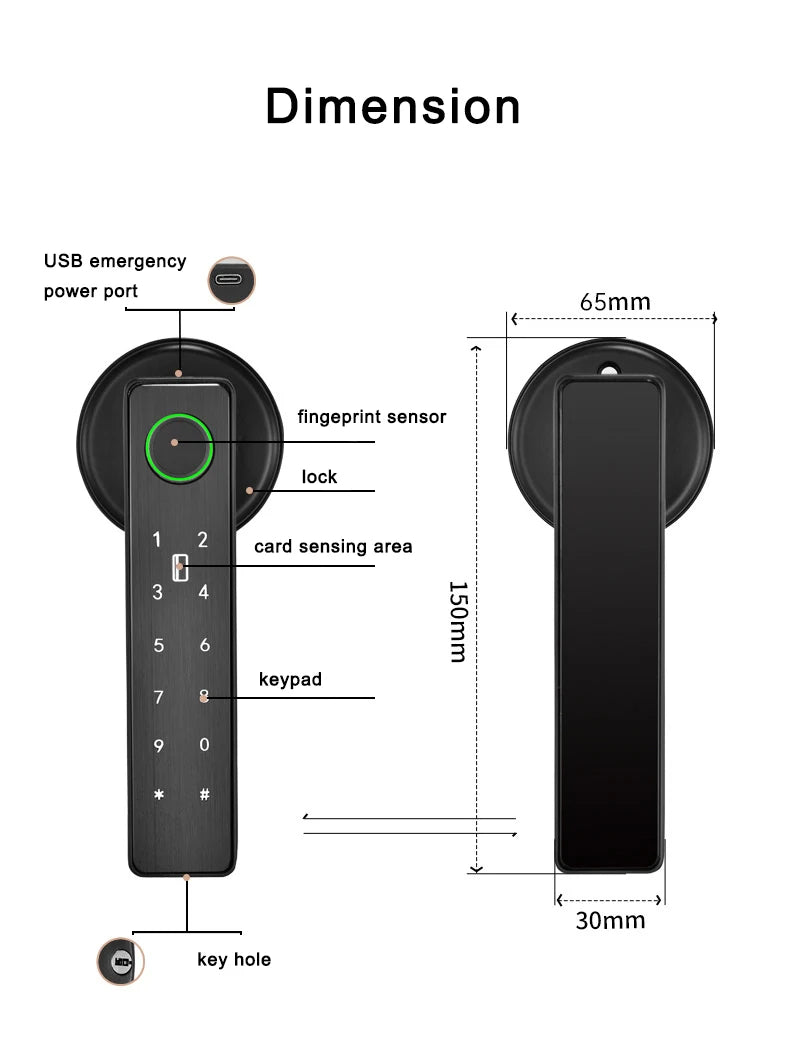 قفل ذكي RFID مع تحكم عن بُعد عبر تطبيق Tuya SmartLife - مزود ببصمة إصبع وكلمة مرور لقفل الأبواب الخشبية والمعدنية الداخلية