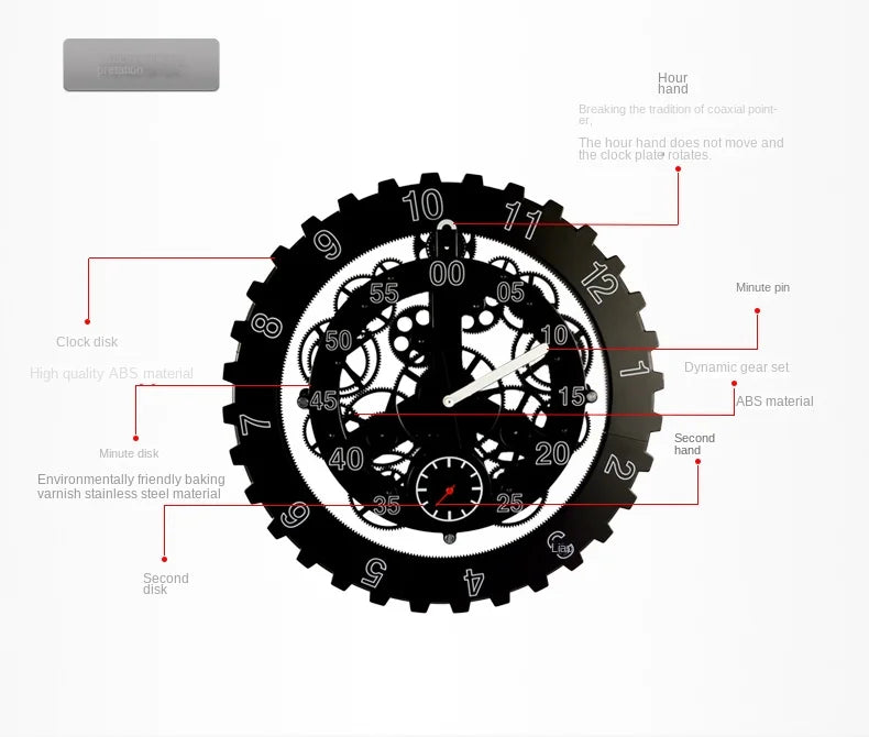 ساعة حائط ميكانيكية بتصميم تروس دوارة، 18 بوصة، ساعة صامتة كبيرة، لوحة معدنية، ديكور داخلي، طراز عتيق