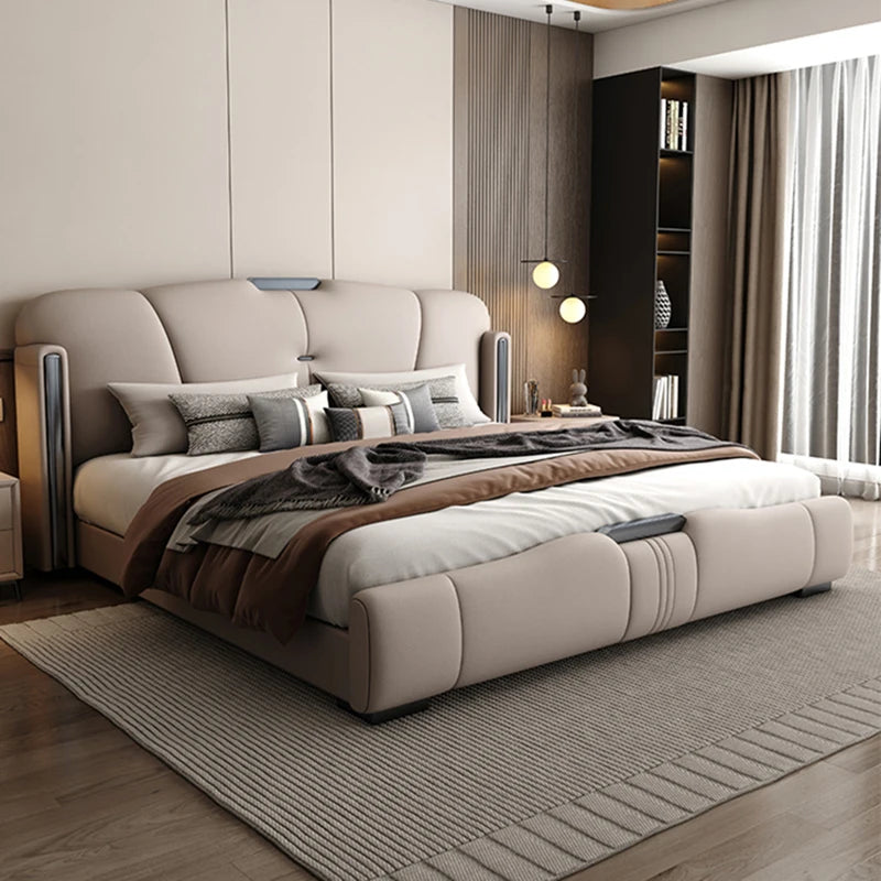 سرير مزدوج بإطار جلد أنيق بتصميم أوروبي عصري مع comforter جميل - سرير ملكي إيطالي من الخشب الفاخر مع مجموعة غرفة نوم فاخرة