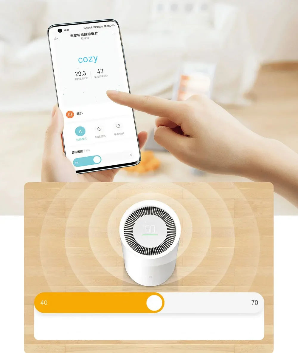 جهاز إزالة الرطوبة الذكي من شاومي ميجيا 22 لتر للسكن مع تحكم عبر تطبيق MIHOME وتصميم تقليل الضوضاء خمس مرات