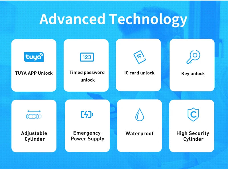 قفل أسطوانة ذكي بدون مفتاح مع تطبيق Tuya Smartlife و RFID NFC بطاقة IC وكود PIN/ بصمة إصبع ومفتاح ميكانيكي يدعم البوابة