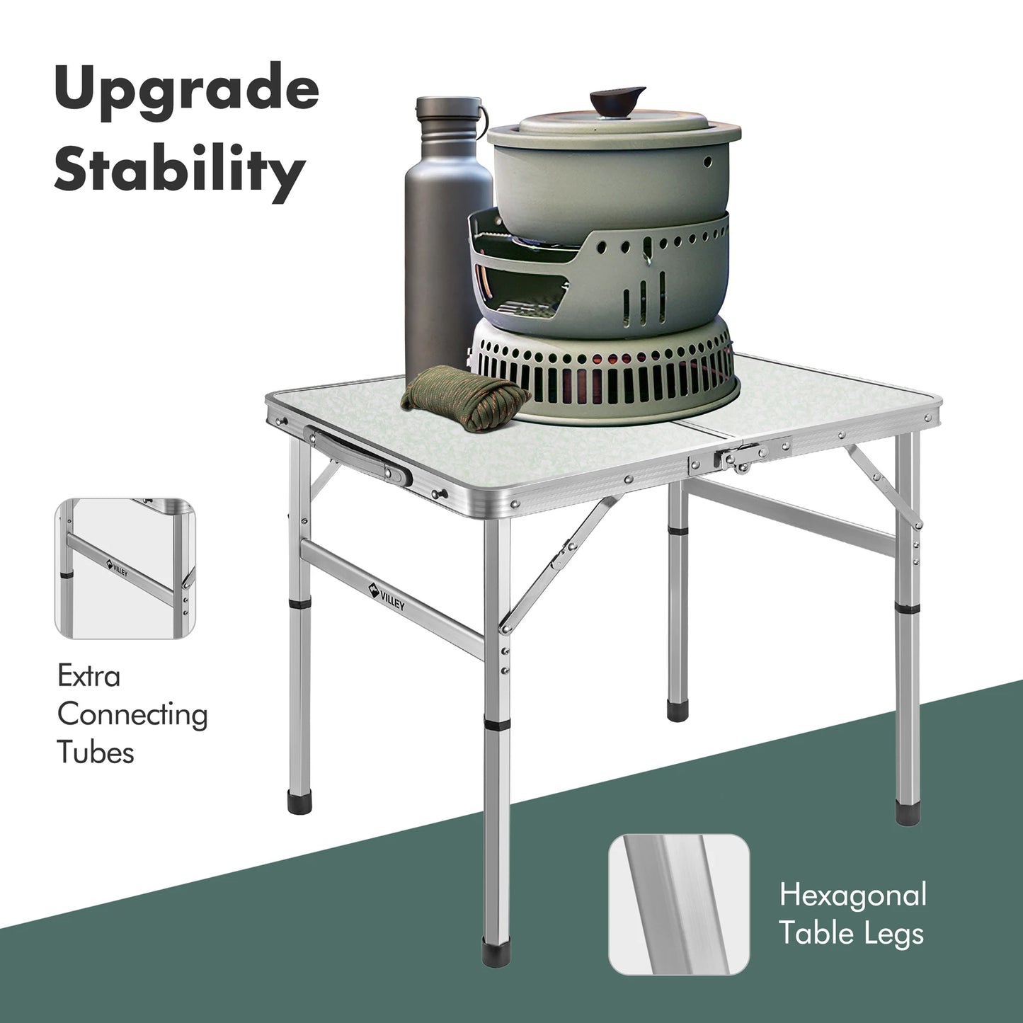 طاولة قابلة للطي للاستخدام الخارجي 61 سم / 91 سم من الألمنيوم، مناسبة للتخييم والنزهات، تتحمل وزن حتى 40 كجم