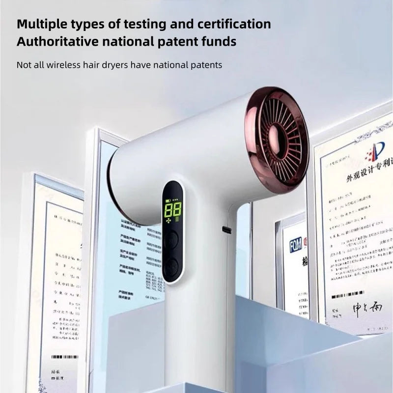 مجفف شعر لاسلكي قابل للشحن عبر USB بقوة هواء عالية للأطفال والطلاب والسفر، مجفف شعر محمول بدون قابس للخارج