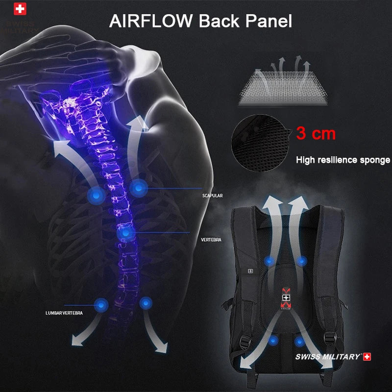 حقيبة ظهر للرجال بسعة كبيرة 80 لتر متعددة الاستخدامات من سويس ميلتاري مع شحن USB ومقاومة للماء لحاسوب محمول بحجم 23 إنش