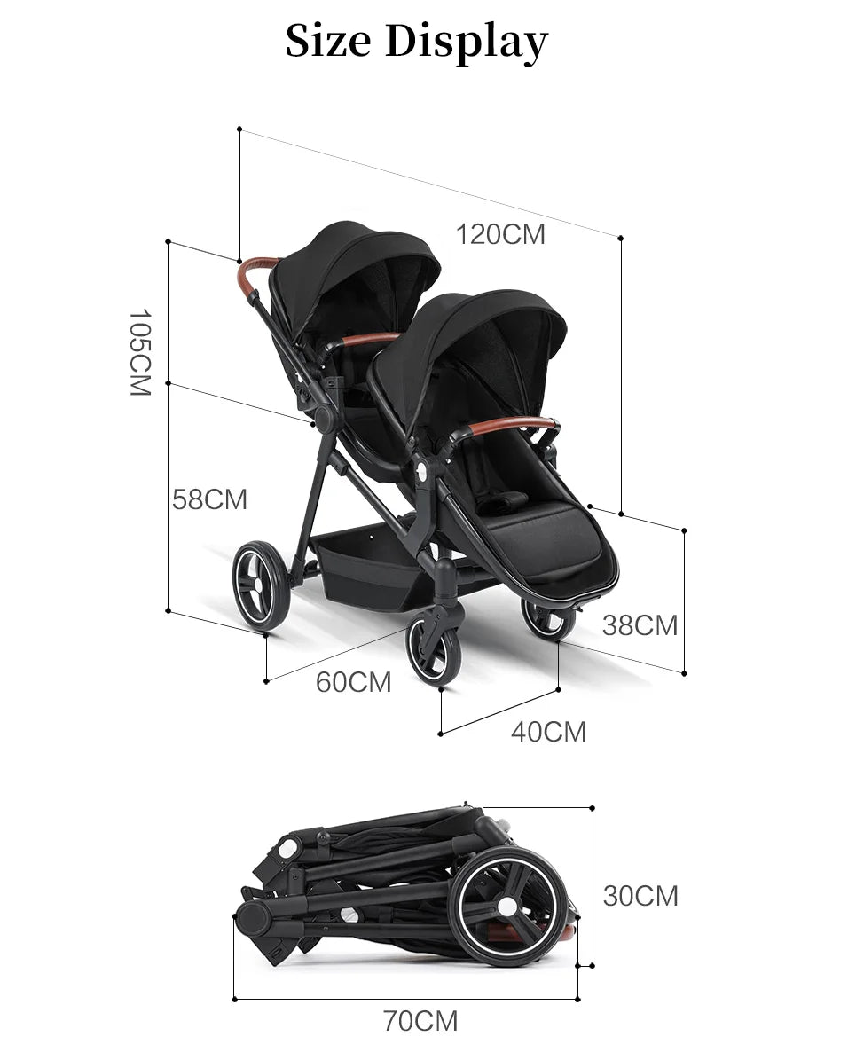 عربة أطفال قابلة للطي للأطفال التوأم وسهلة الحمل مع عجلات